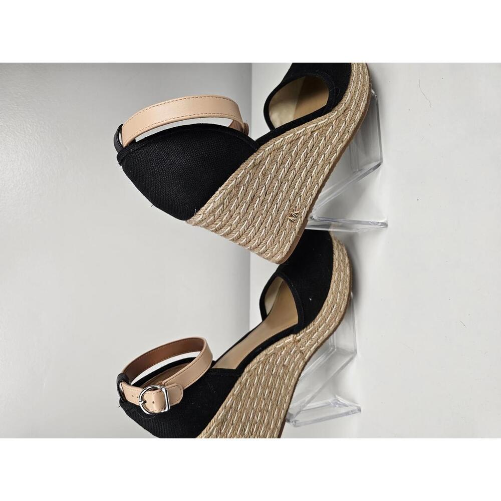 Michael Kors Black Canvas Wedge Espadrilles with Ankle Strap - Picture 6 of 9